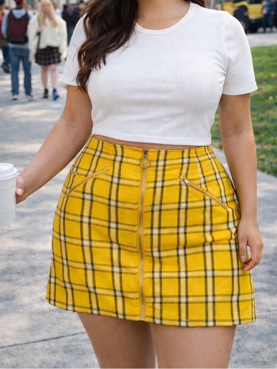 Belle Tweed Dresses & Skirts - NWT-BELLE TWEED-Yellow plaid front zipper skirt with pockets size Large